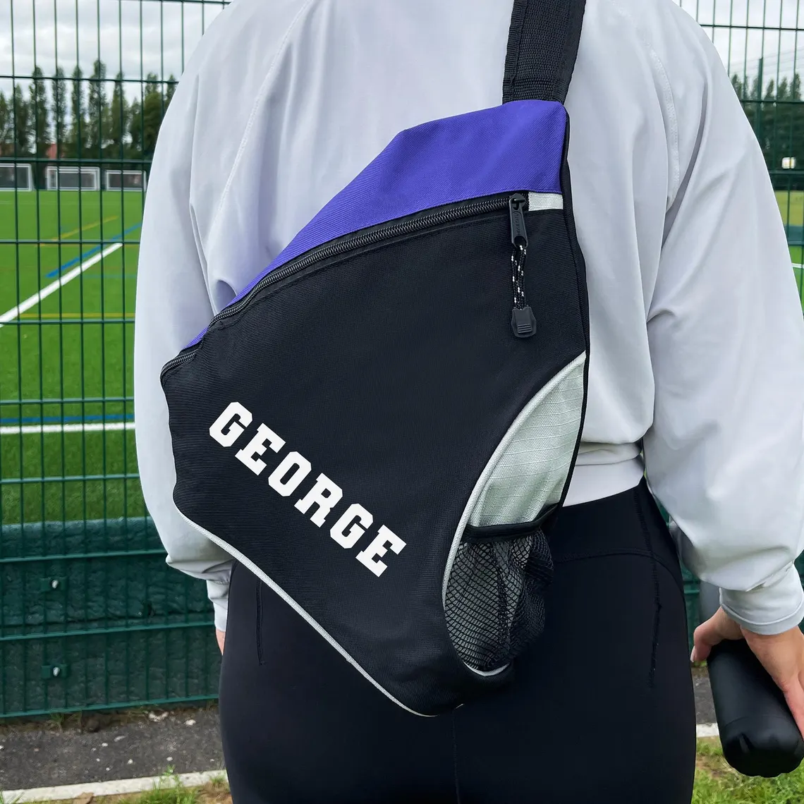 Personalised Kids Sports Bag Custom Mono Strap Rucksack with Football Tennis Icon Padel Crossbody Backpack Unisex PE Kit Bag with Name gift for kids