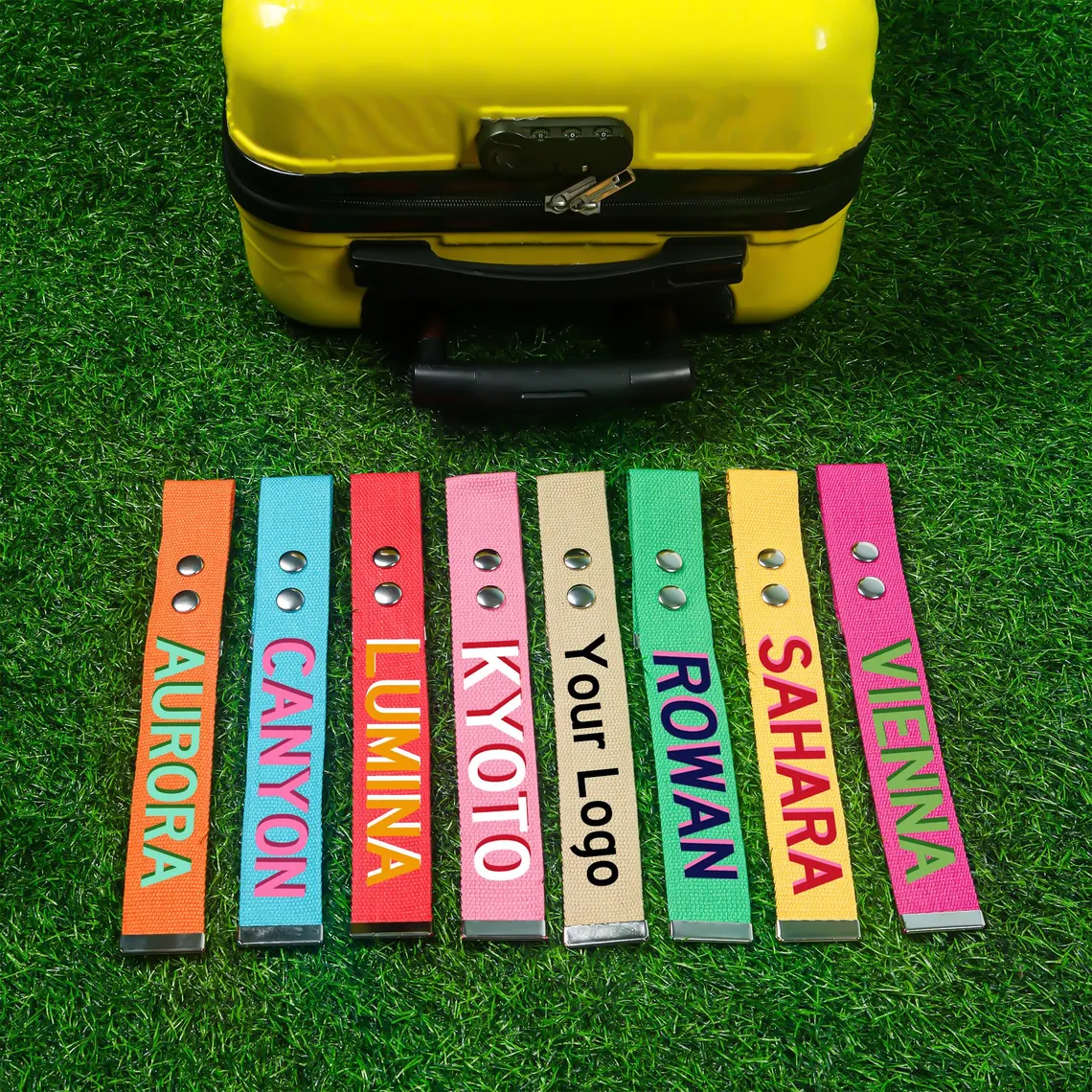 Personalized Luggage Tag & Handle Wrap Vibrant Travel ID Belt Customized Name ID Suitcase Travel School Bag Tag Traveler's gift Can use Logo