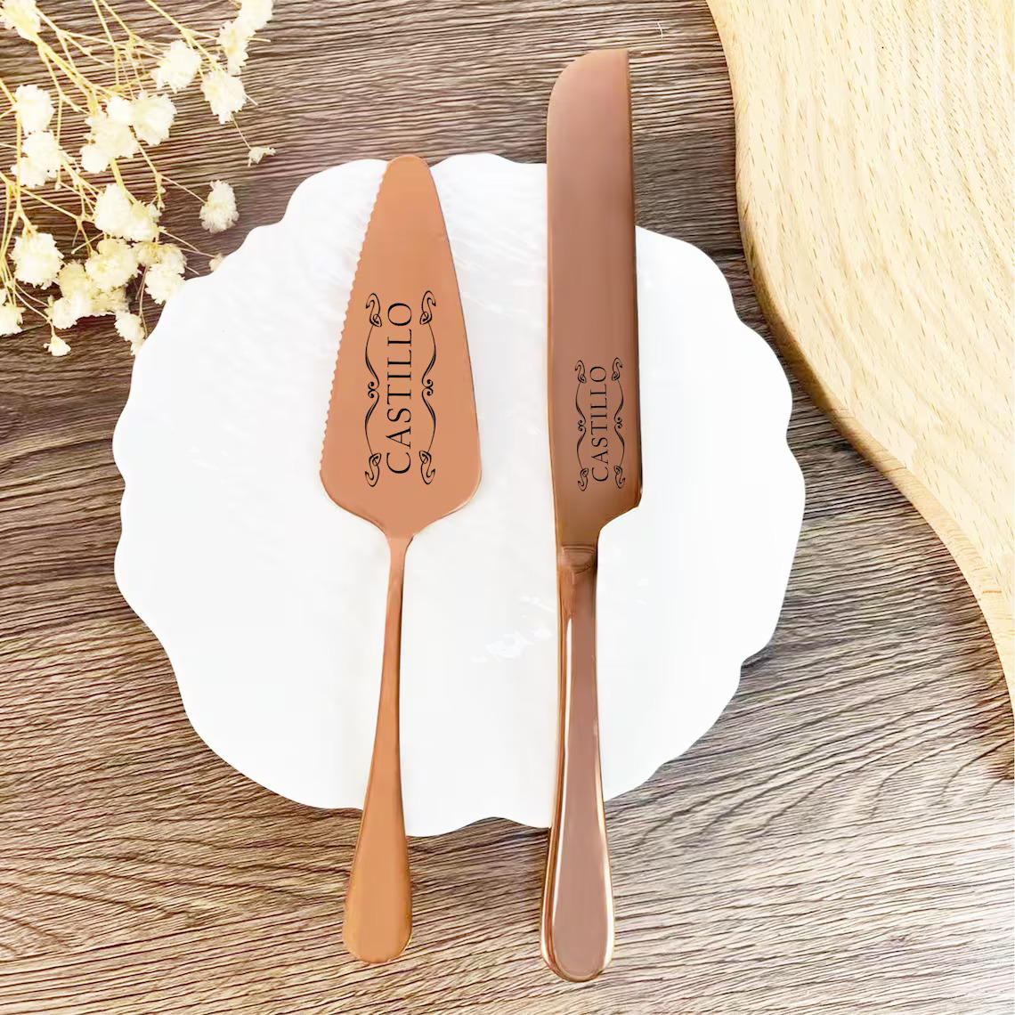 Personalized Rose Gold Wedding Cake Knife Server Set Engraved Cake Cutting Utensils Perfect for Weddings Anniversaries Engagements