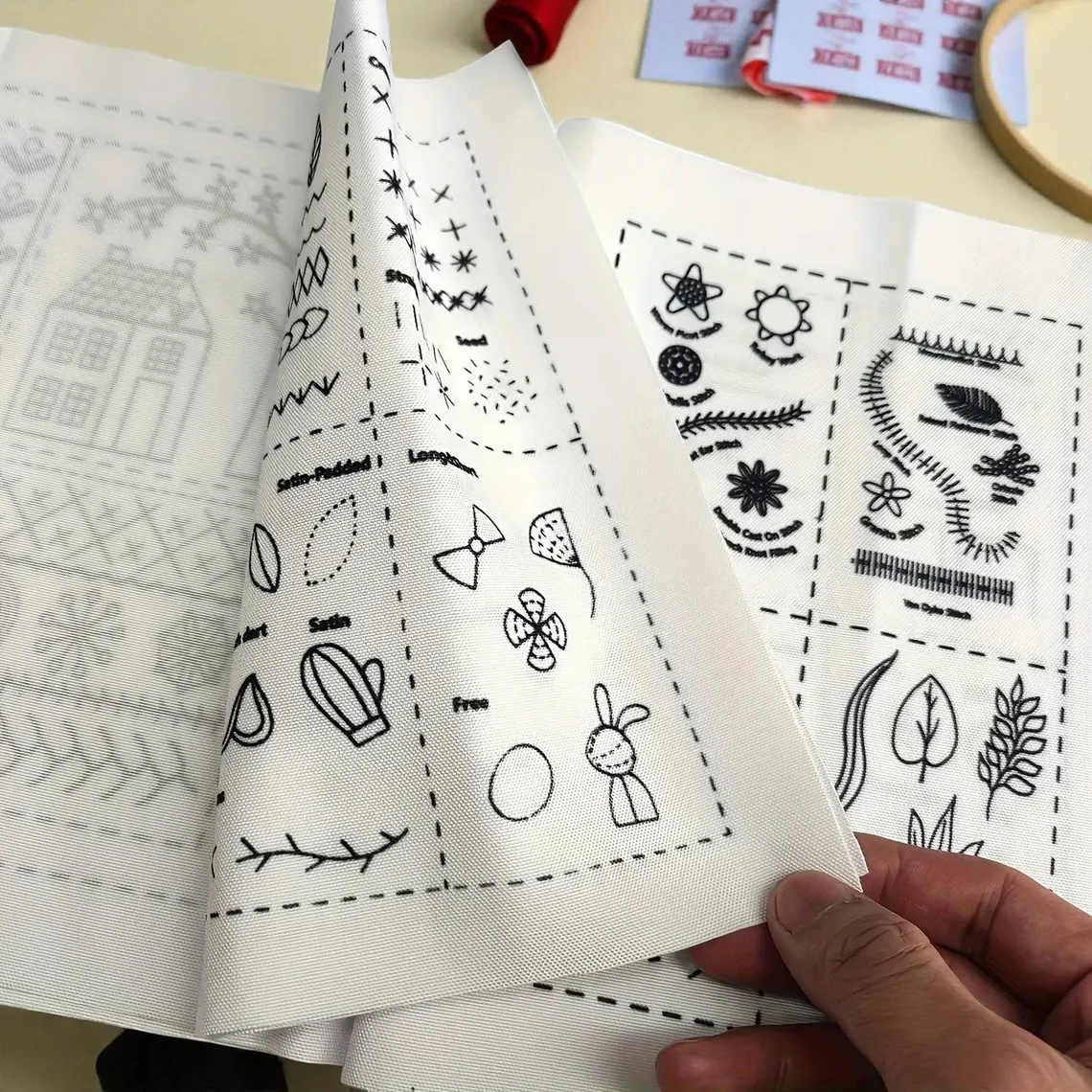 Beginner Embroidery Stitch Practice Book Complete Kit, DIY Hand Embroidery Starter Set, Backing Fabric & Embroidery Tools