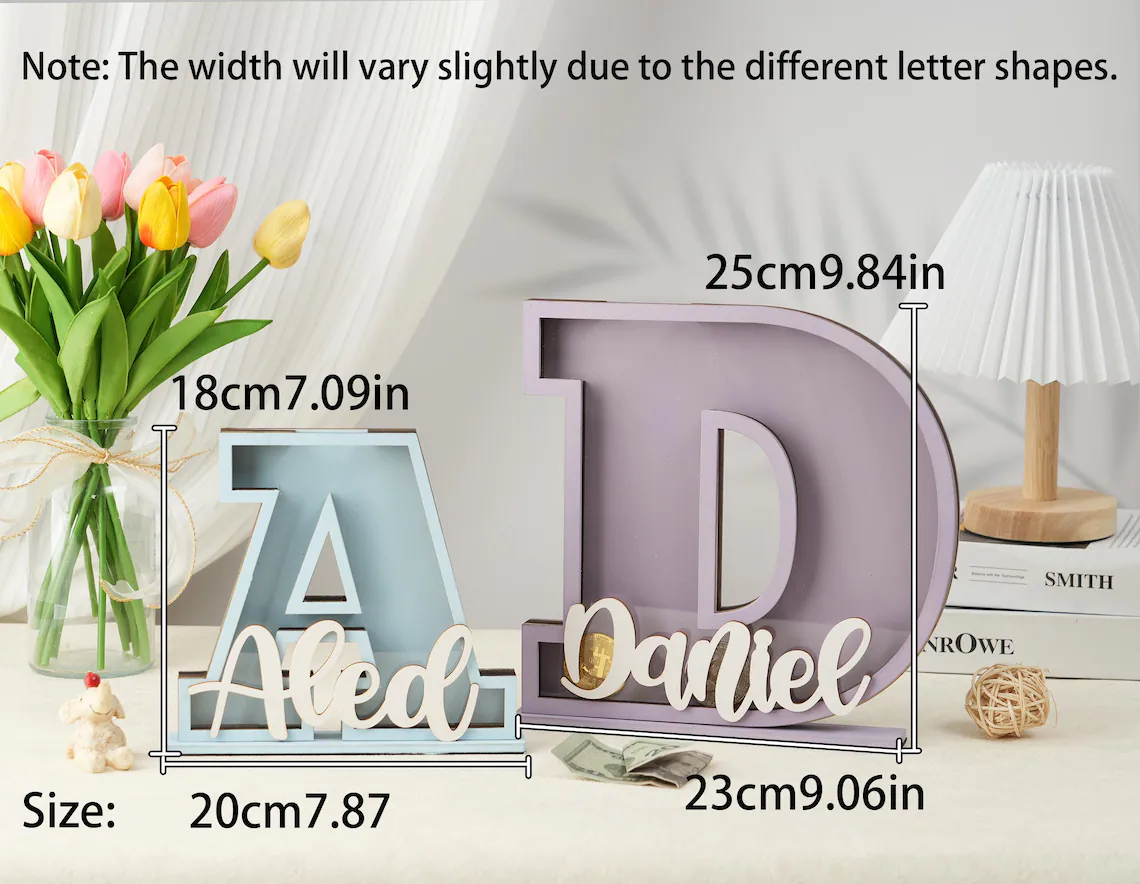 Personalized Letter Bank Wooden Initial Coin Bank Kids Keepsake Easter gifts for children