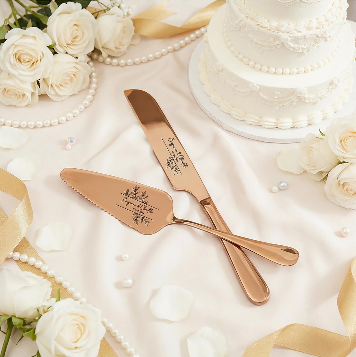 Personalized Wedding Cake Knife and Server Set Engraved Cake Cutting Utensils Perfect for Weddings Anniversaries Engagements or Special Occasions