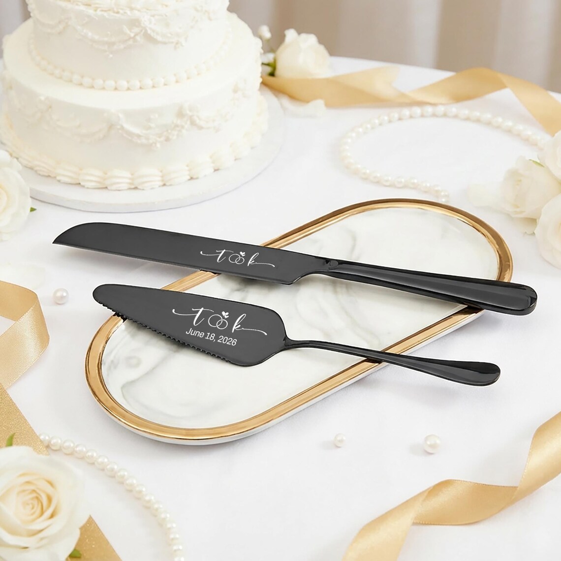 Personalized Wedding Cake Knife and Server Set Engraved Cake Cutting Utensils Perfect for Weddings Anniversaries Engagements or Special Occasions