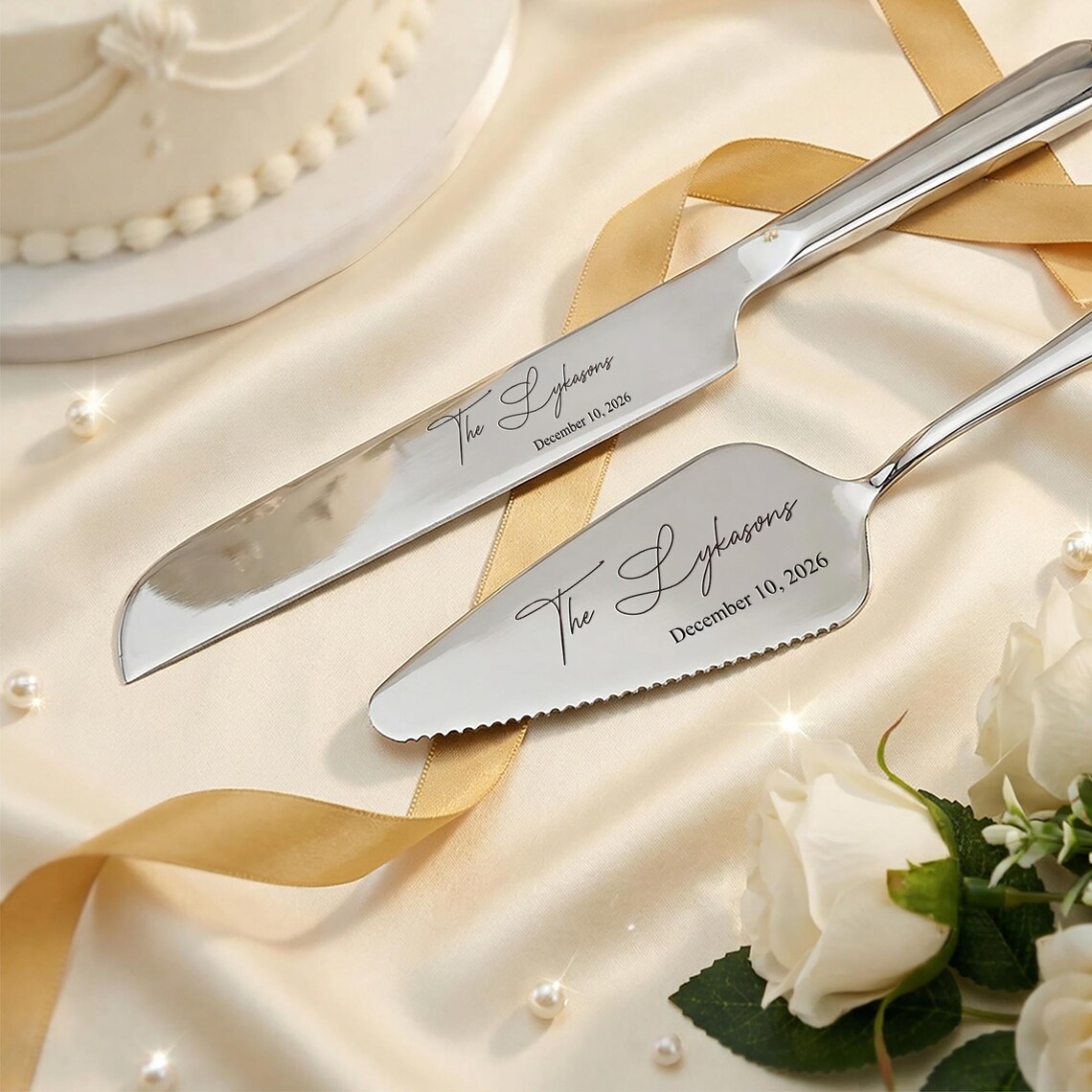 Personalized Wedding Cake Knife and Server Set Engraved Cake Cutting Utensils Perfect for Weddings Anniversaries Engagements or Special Occasions