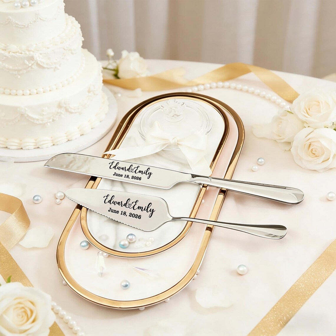 Personalized Wedding Cake Knife and Server Set Engraved Cake Cutting Utensils Perfect for Weddings Anniversaries Engagements or Special Occasions