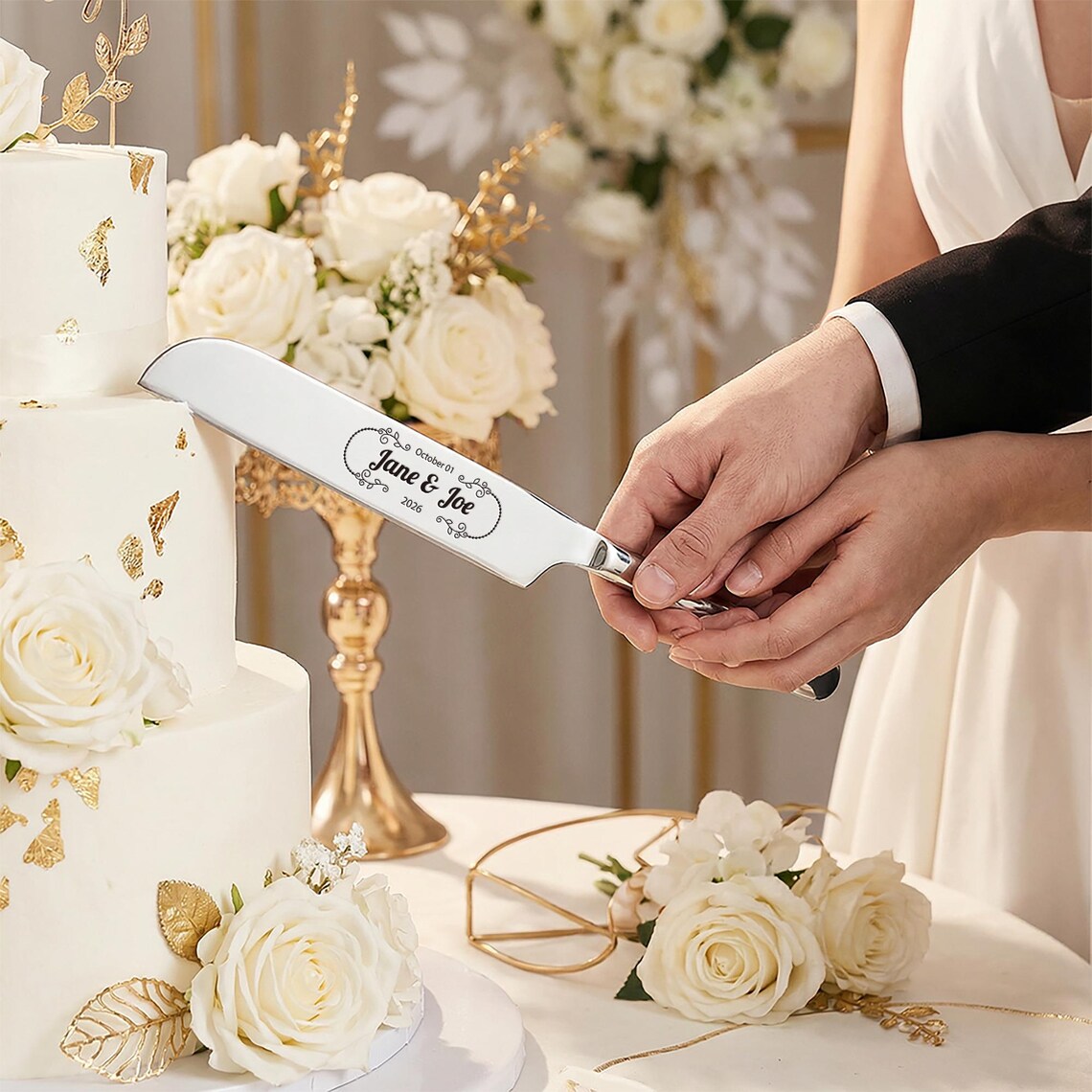 Personalized Silver Wedding Cake Knife and Server Set Engraved Cake Cutting Utensils Perfect for Weddings Anniversaries Engagements or Special Occasions