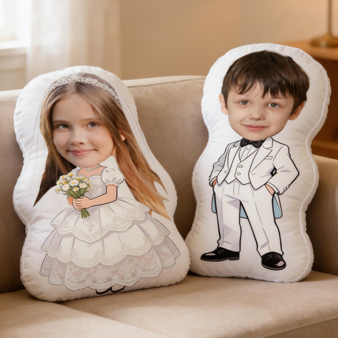 Personalized Couple Doll Cushion Cartoon Photo Pillow Funny Bride Groom Gift Unique Wedding Keepsake Face Pillow