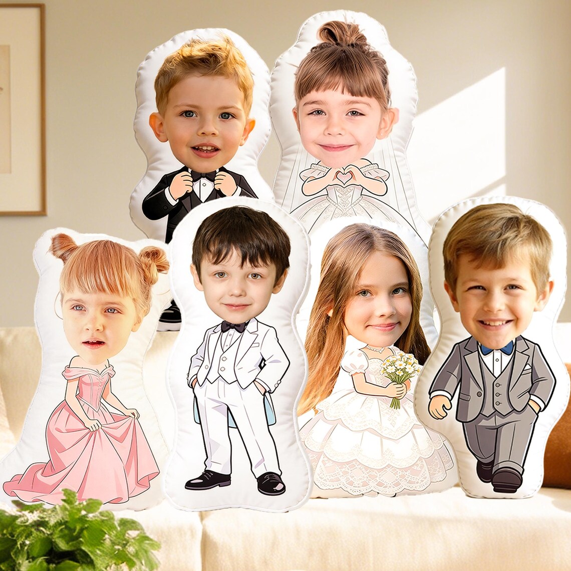 Personalized Couple Doll Cushion Cartoon Photo Pillow Funny Bride Groom Gift Unique Wedding Keepsake Face Pillow
