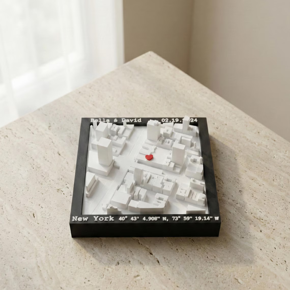 Personalized 3D Printed Location Map Wall Art Custom Coordinates and Heart Marker for Wedding Proposal and Anniversary Gifts