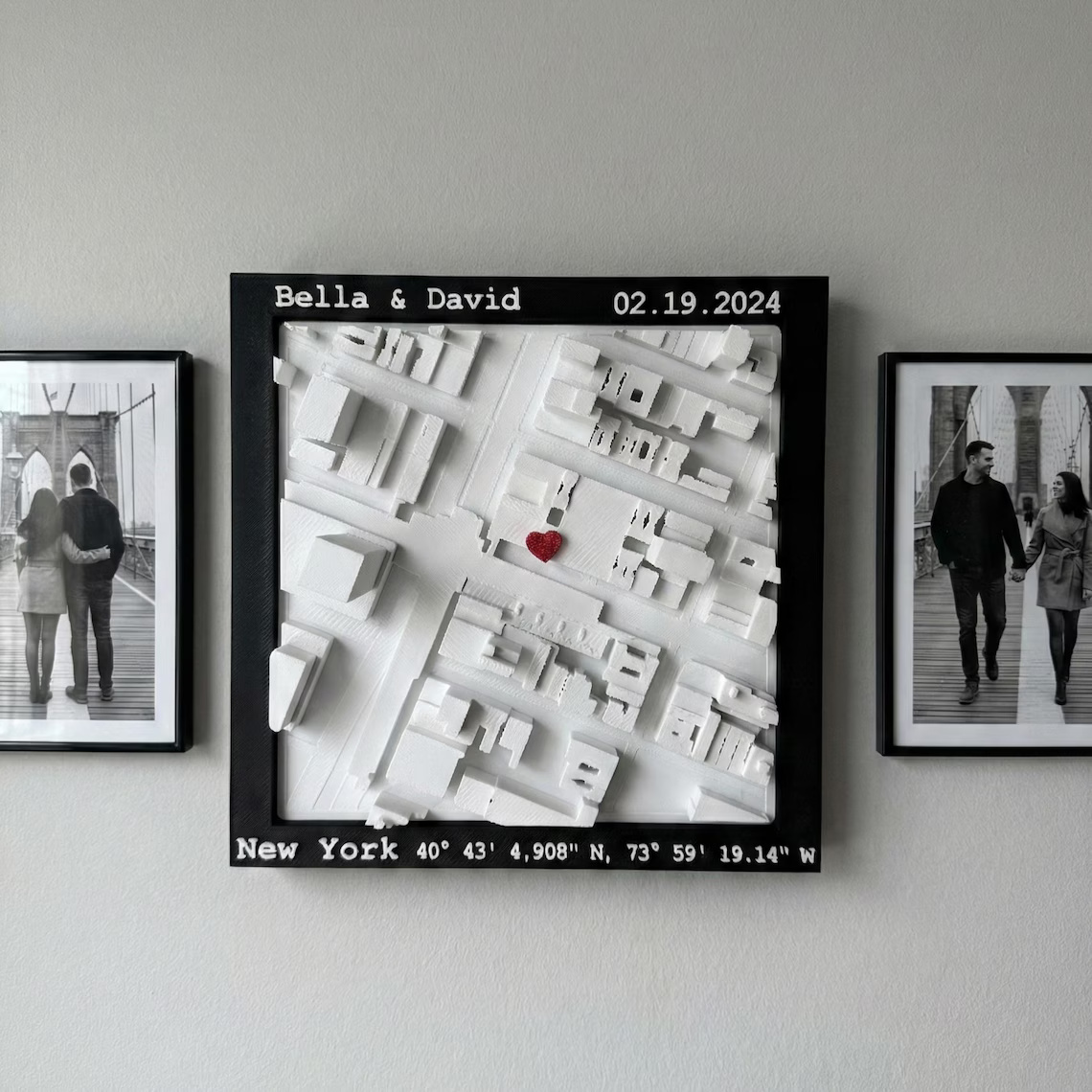 Personalized 3D Printed Location Map Wall Art Custom Coordinates and Heart Marker for Wedding Proposal and Anniversary Gifts
