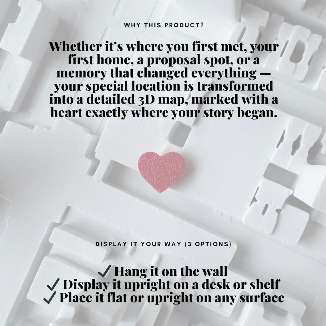 Personalized 3D Printed Location Map Wall Art Custom Coordinates and Heart Marker for Wedding Proposal and Anniversary Gifts