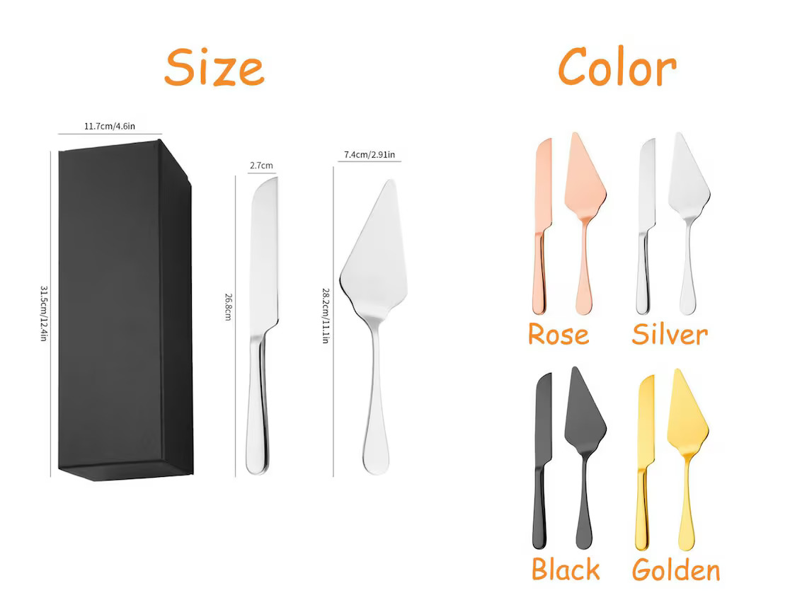 Personalized Stainless Steel Wedding Cake Knife and Server Set Engraved Cake Cutting Utensils Perfect for Weddings Anniversaries Engagements 
