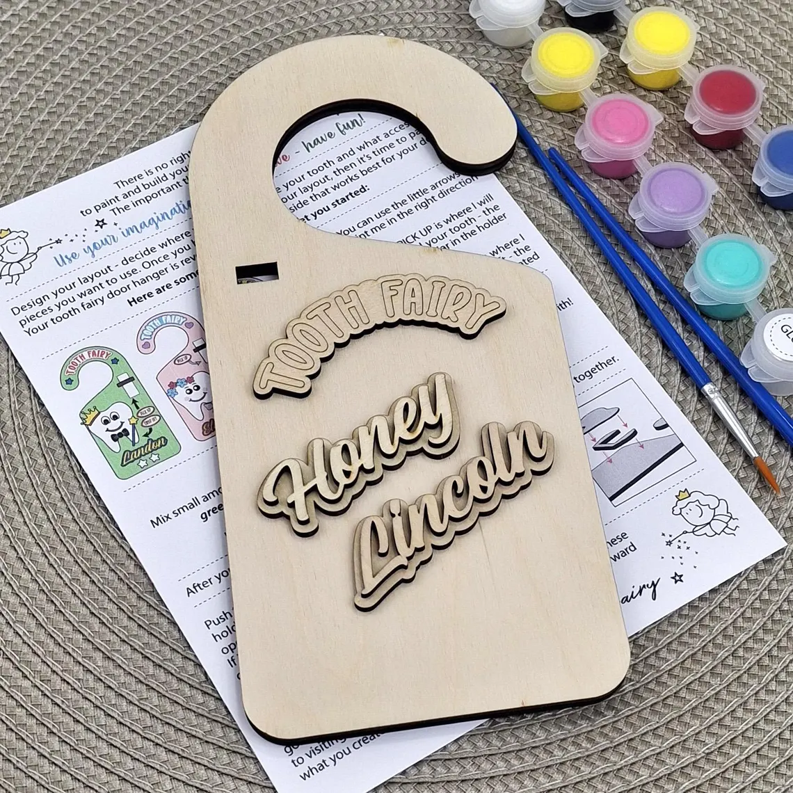 Personalized Tooth Fairy Door Hanger Custom Name Tooth Holder with Jar and Money Slot Kids Tooth Fairy Gift for Boys and Girls Unisex and Reversible