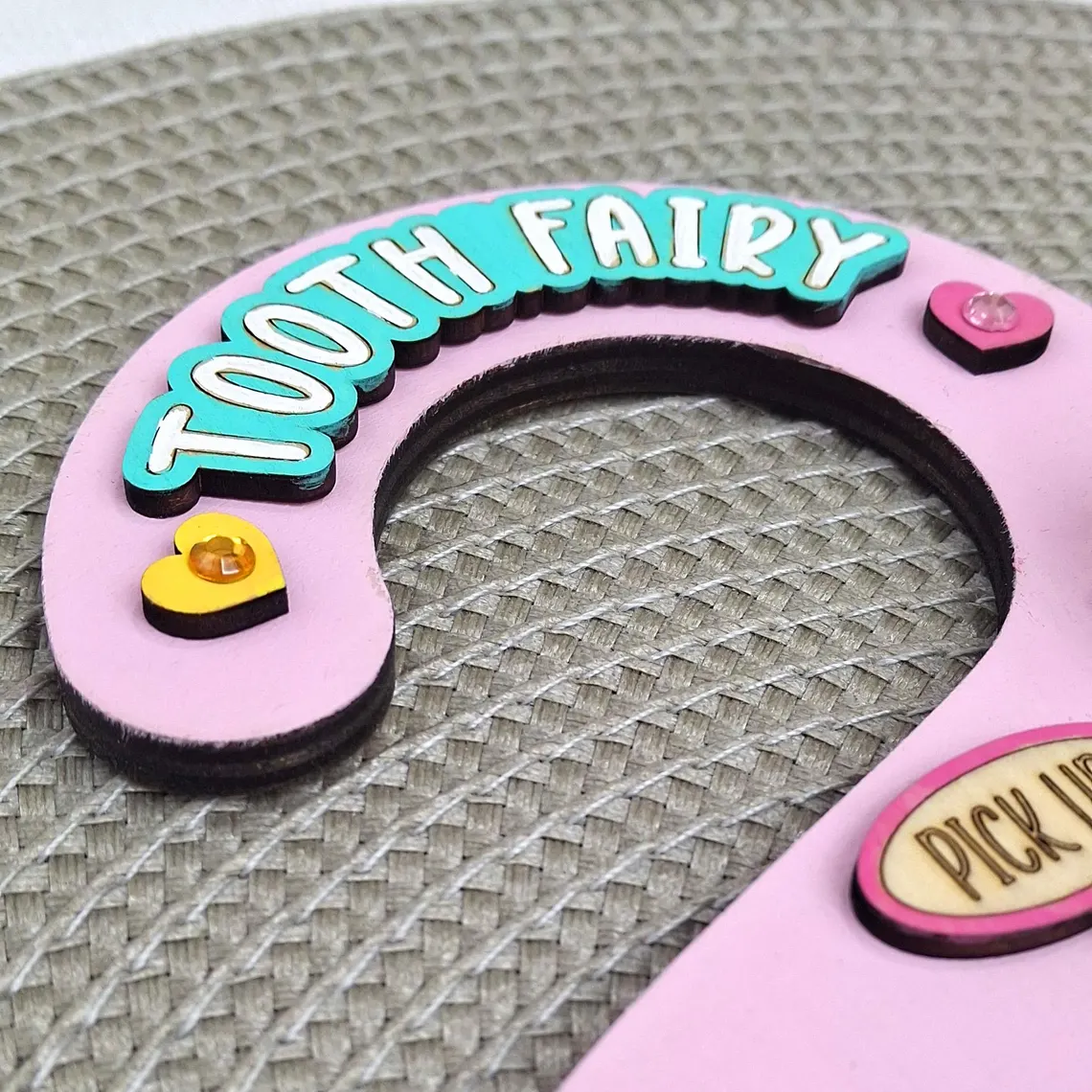 Personalized Tooth Fairy Door Hanger Custom Name Tooth Holder with Jar and Money Slot Kids Tooth Fairy Gift for Boys and Girls Unisex and Reversible