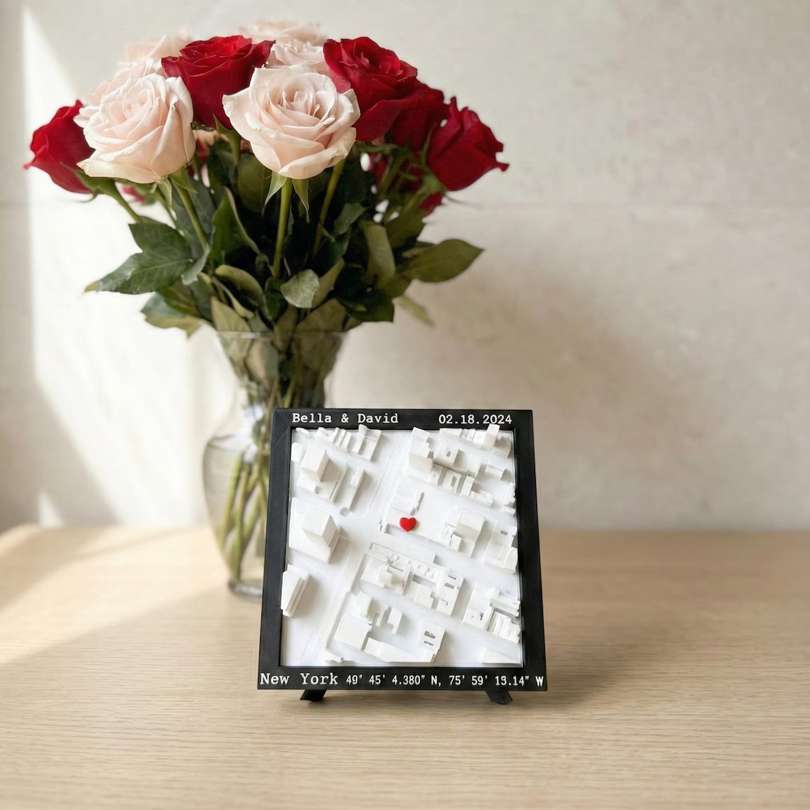 Personalized 3D Printed Location Map Wall Art Custom Coordinates and Heart Marker for Wedding Proposal and Anniversary Gifts