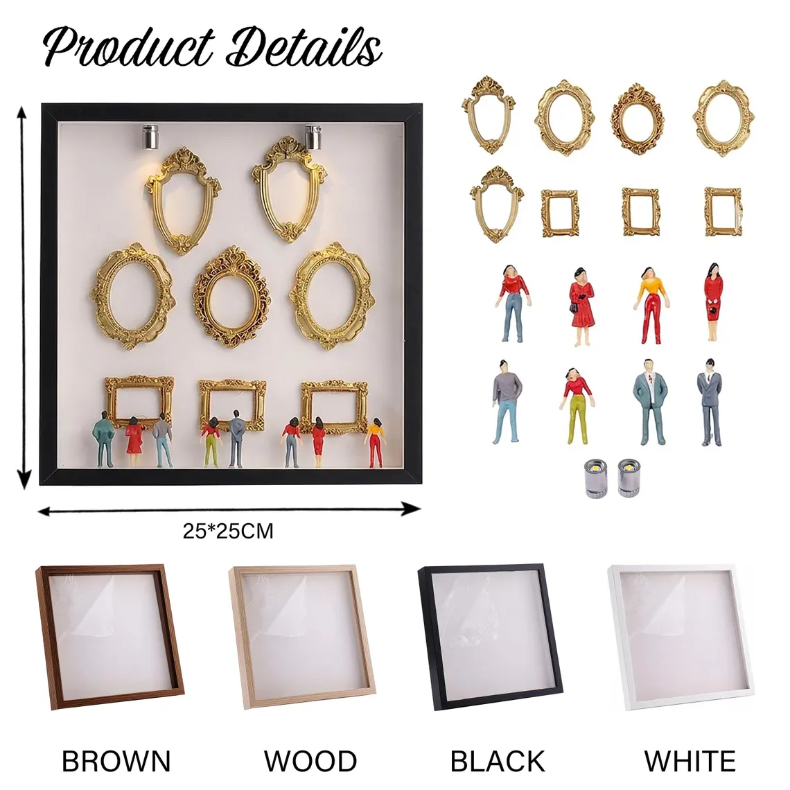 Personalized Multi Photo Golden Frame With Life Journey Miniatures And LED Lights Gift For Couples And Families