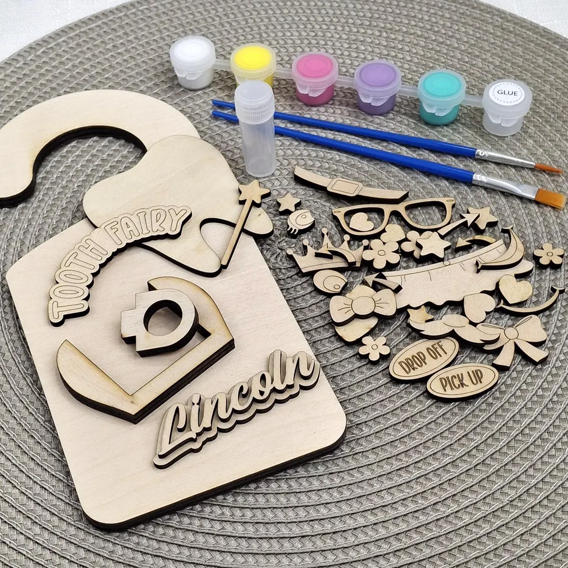 Personalized Tooth Fairy Door Hanger Custom Name Tooth Holder with Jar and Money Slot Kids Tooth Fairy Gift for Boys and Girls Unisex and Reversible