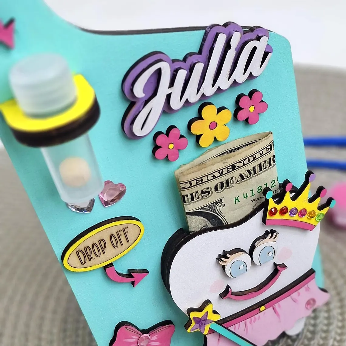 Personalized Tooth Fairy Door Hanger Custom Name Tooth Holder with Jar and Money Slot Kids Tooth Fairy Gift for Boys and Girls Unisex and Reversible