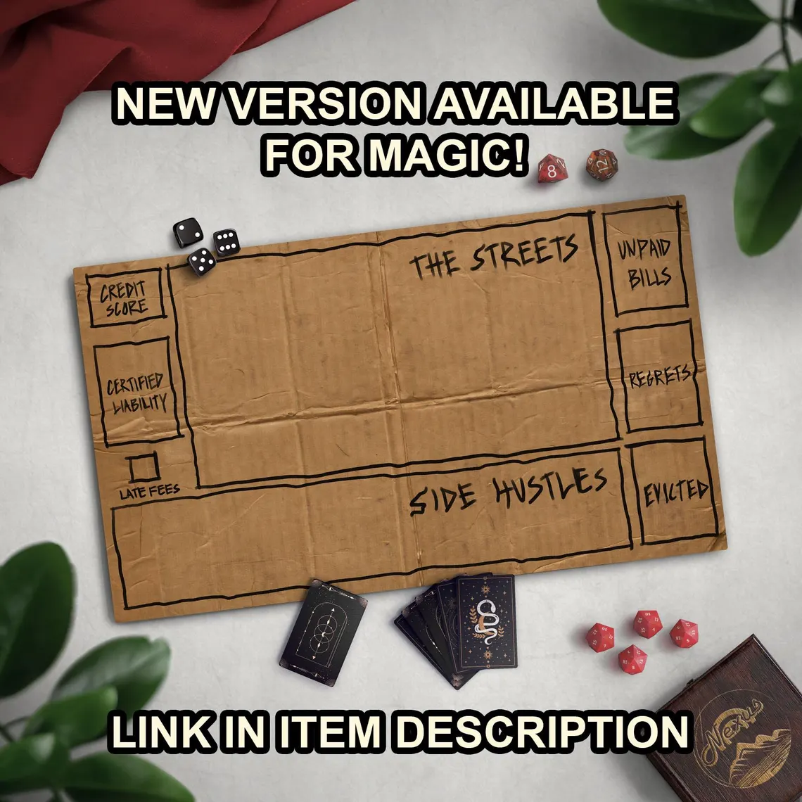 Homeless Man's TCG Playmat, Funny Play Mat With Optional Zones, 14" x 24" Neoprene Game Mat, Cardboard Design, Multiple TCG Zones Available