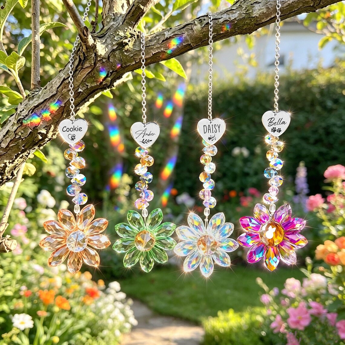 Personalized Crystal Flower Sun catcher Pet Sun Catcher Rainbow Bridge Catcher Decor Pet Memorial Gifts
