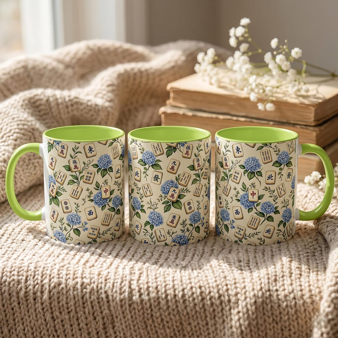 Hydrangea Mahjong Tiles Mug Accent Coffee Mug