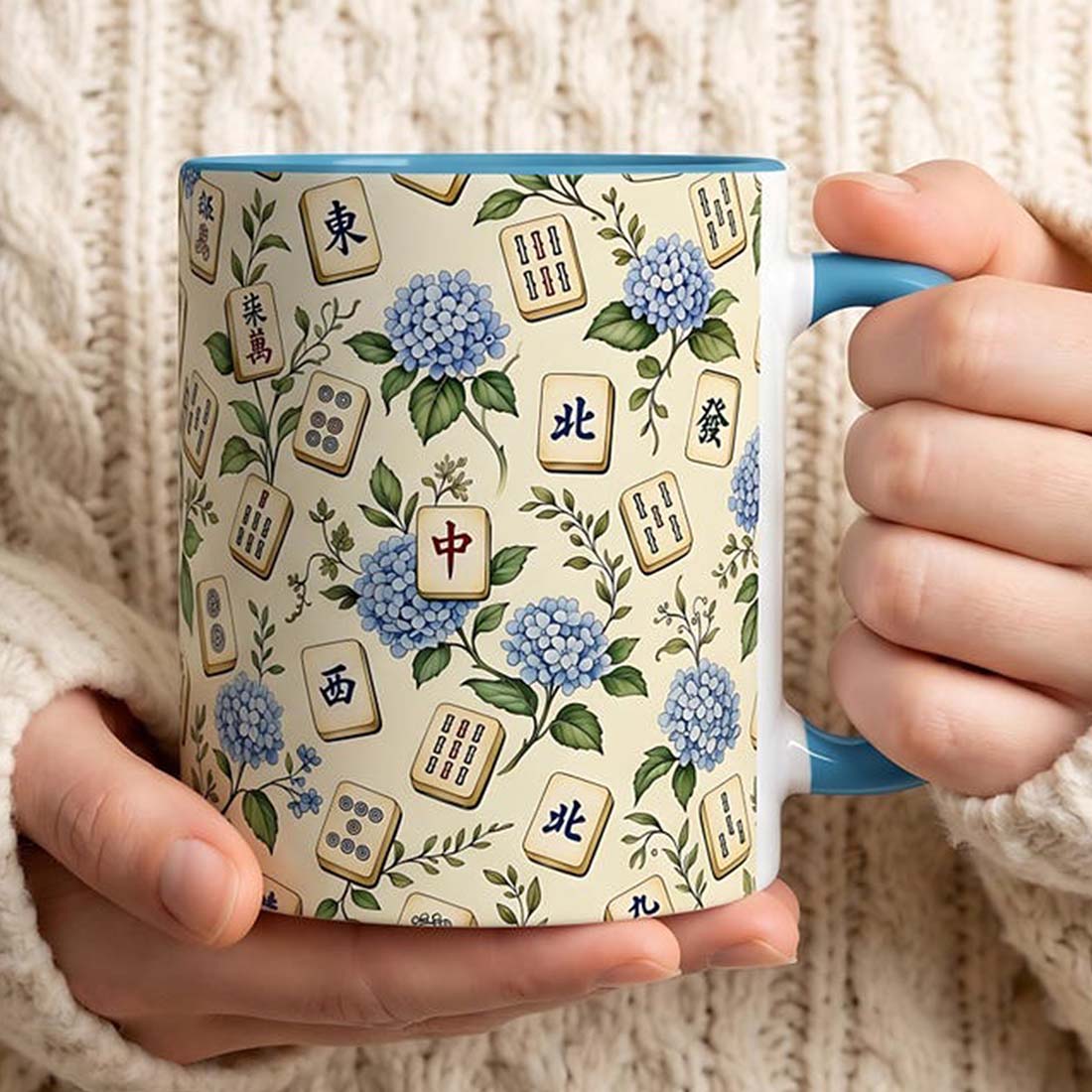 Hydrangea Mahjong Tiles Mug Accent Coffee Mug