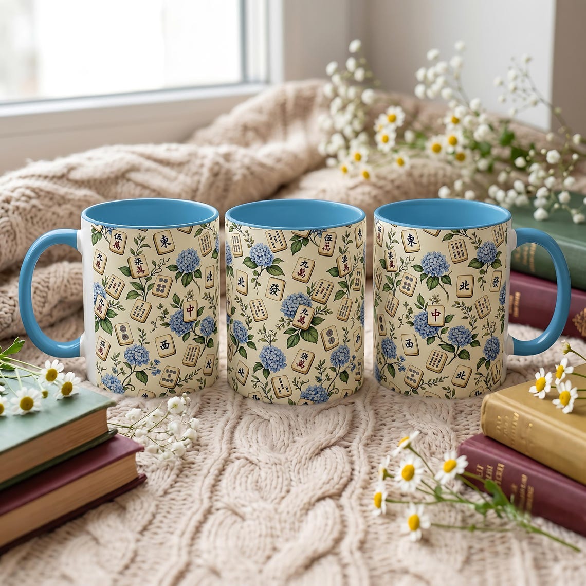 Hydrangea Mahjong Tiles Mug Accent Coffee Mug