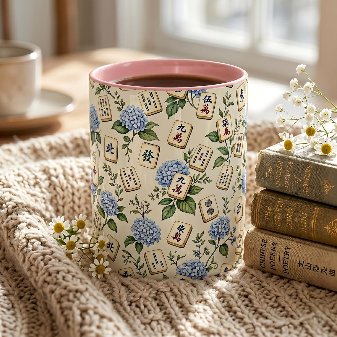 Hydrangea Mahjong Tiles Mug Accent Coffee Mug