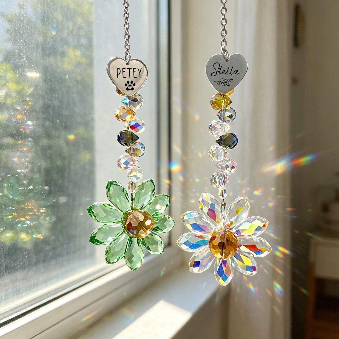 Personalized Crystal Flower Sun catcher Pet Sun Catcher Rainbow Bridge Catcher Decor Pet Memorial Gifts