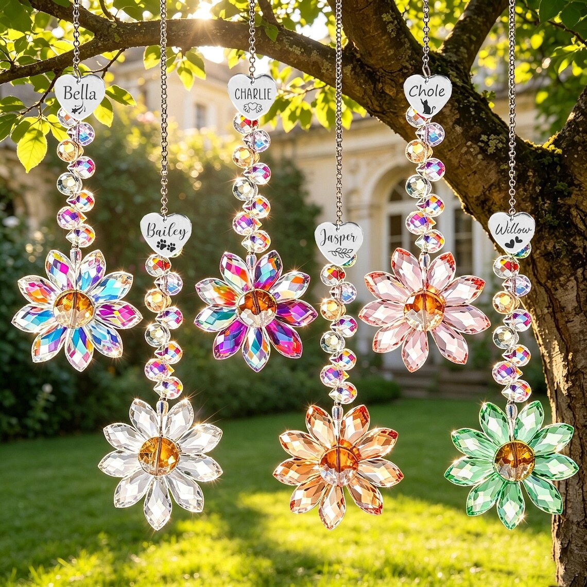Personalized Crystal Flower Sun catcher Pet Sun Catcher Rainbow Bridge Catcher Decor Pet Memorial Gifts