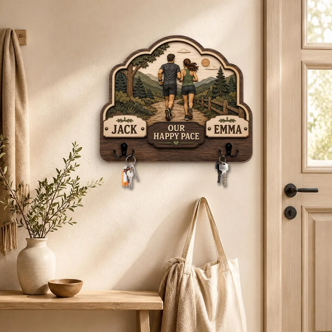 Personalized Couple Photo Key Hanger, Custom Name Wall Key Hook for Entryway