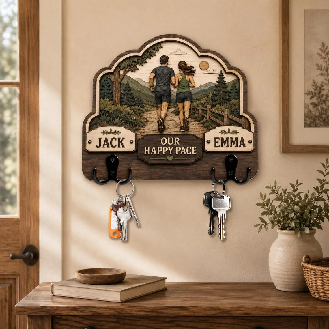 Personalized Couple Photo Key Hanger, Custom Name Wall Key Hook for Entryway