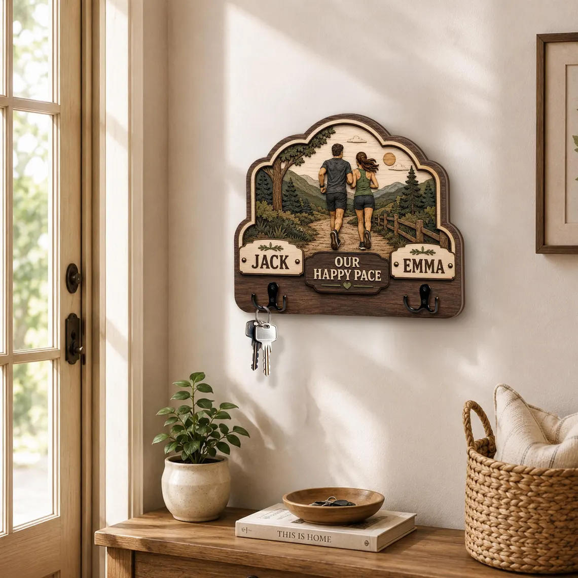 Personalized Couple Photo Key Hanger, Custom Name Wall Key Hook for Entryway