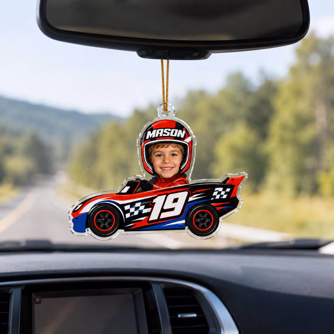 Personalized Race Car Christmas Ornament, Custom Photo Name & Number Keepsake Christmas Gift, Acrylic Xmas Tree Decoration