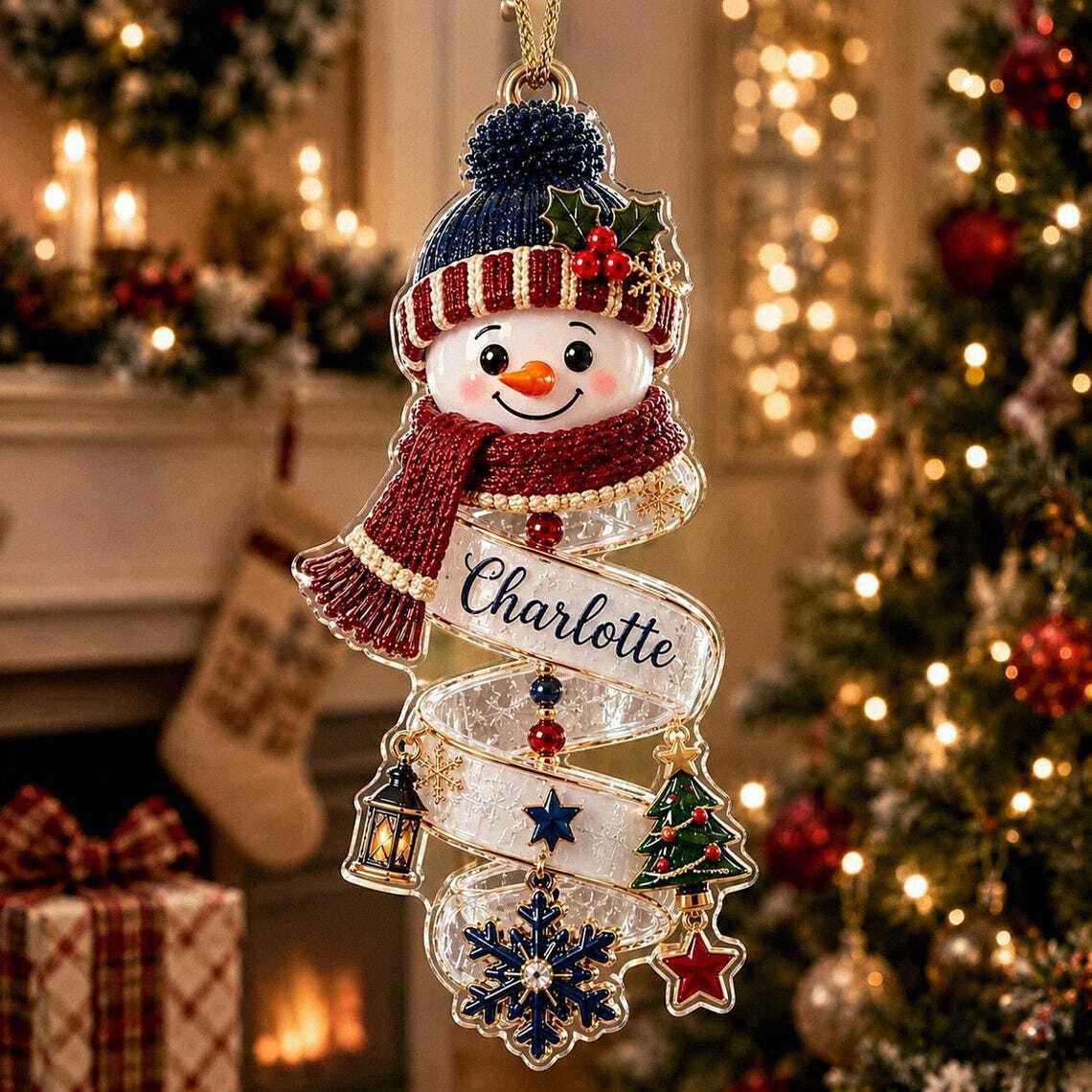Personalized Snowman Acrylic Ornament Personalized Spiral Christmas Keepsake Funny Cute Winter Holiday Bauble