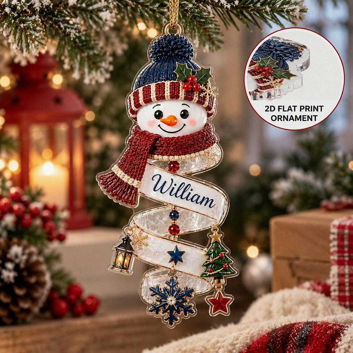 Personalized Snowman Acrylic Ornament Personalized Spiral Christmas Keepsake Funny Cute Winter Holiday Bauble