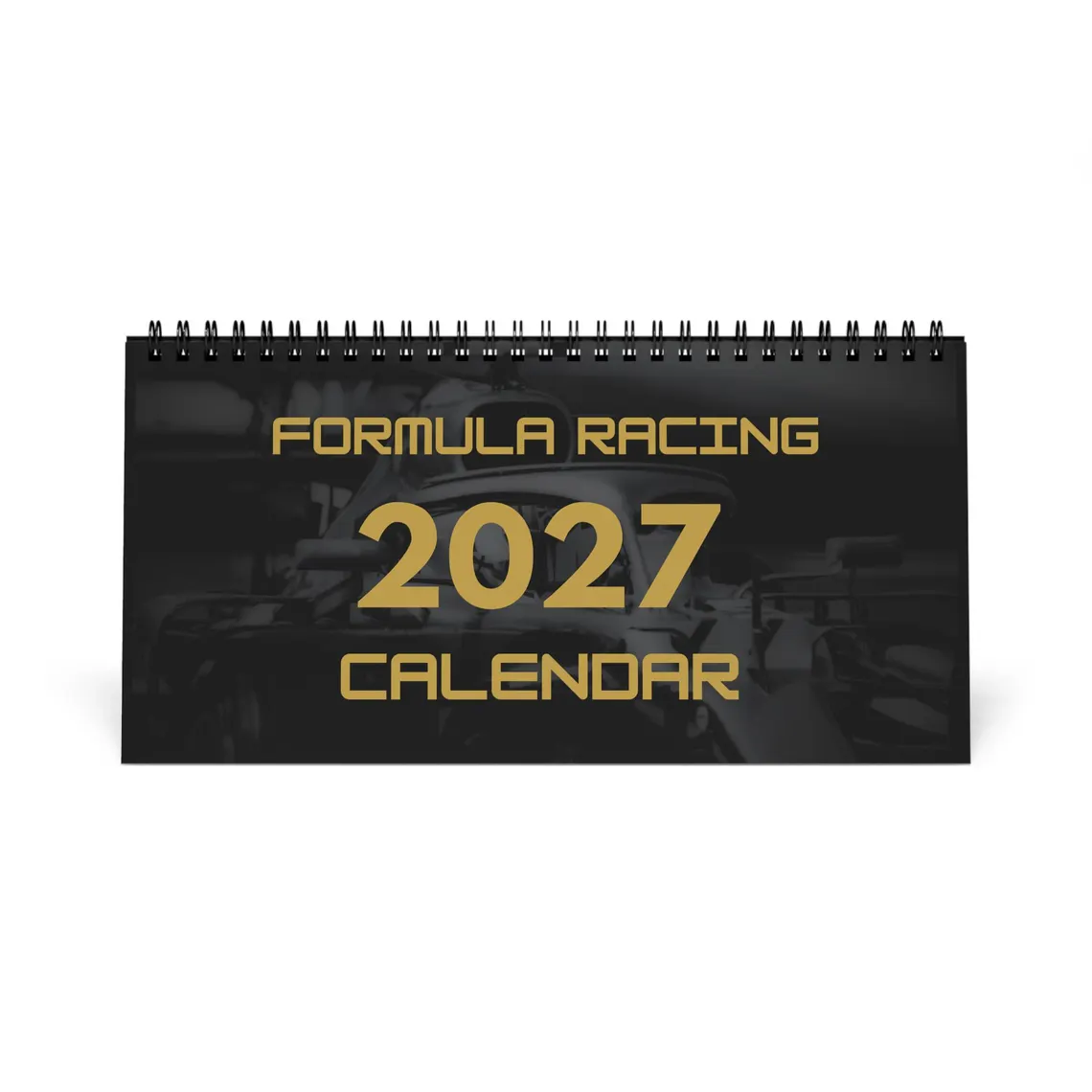 Formula Racing 2027 Desktop Calendar, Black & Gold, Car Racing Gift 