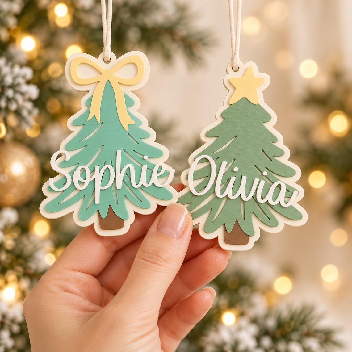 Personalized 3D Printed Pastel Christmas Tree Ornament Custom Name Hanging Decor