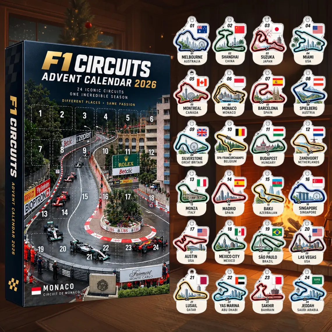 Grand Prix Circuits Advent Calendar 2026, 24 Days Christmas Countdown Blind Box, Race Track Acrylic Ornaments, Gift for F1 Racing Fans