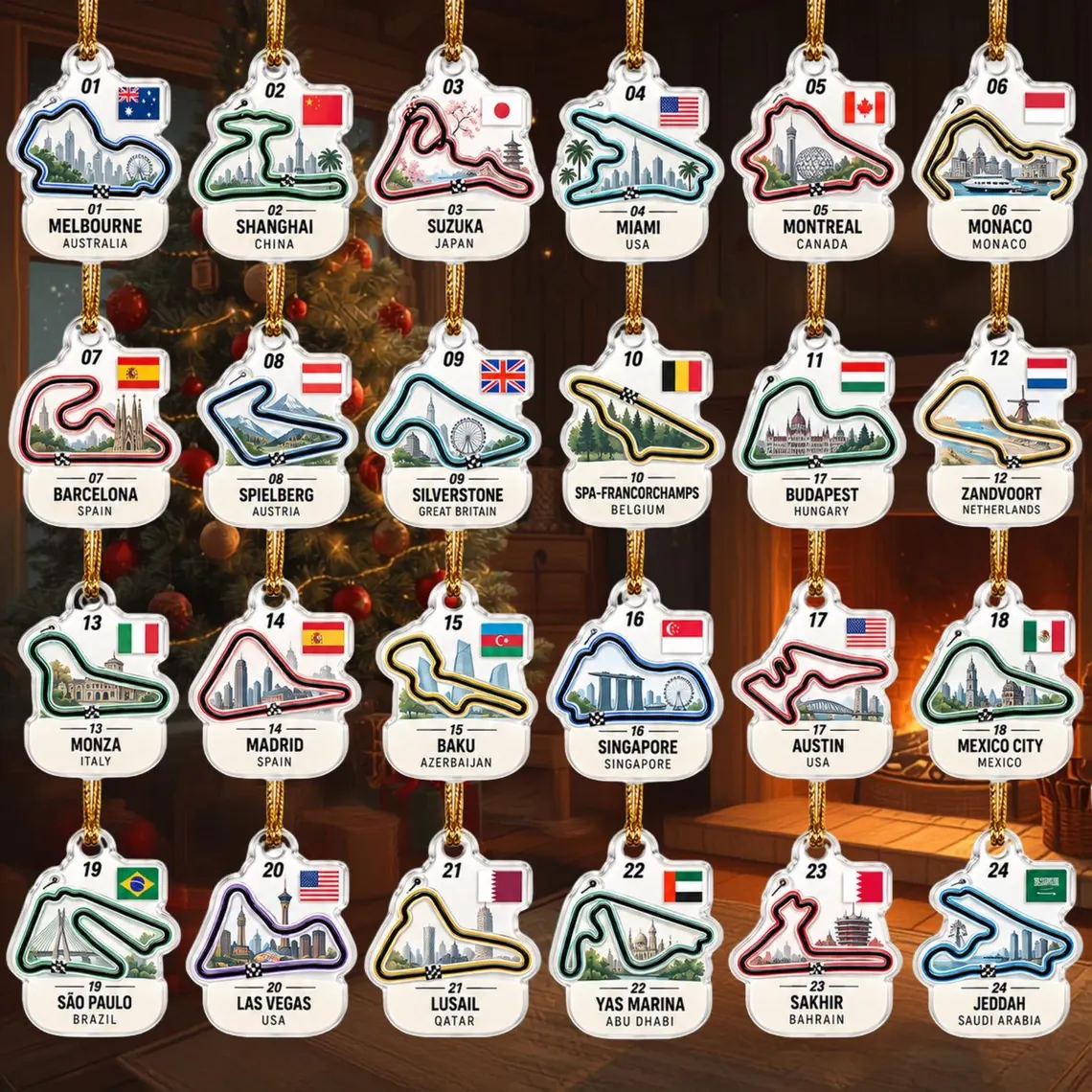 Grand Prix Circuits Advent Calendar 2026, 24 Days Christmas Countdown Blind Box, Race Track Acrylic Ornaments, Gift for F1 Racing Fans