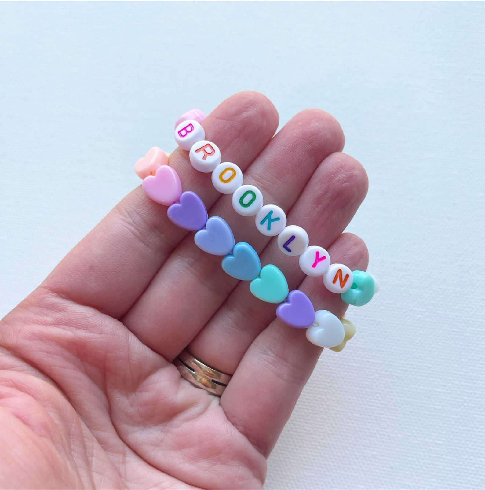 Personalized Rainbow Hearts Girls Letter Bead Bracelet Custom Name Gift for Kids Jewelry for Toddlers Bracelet Stretchy Bead Heart Bracelets