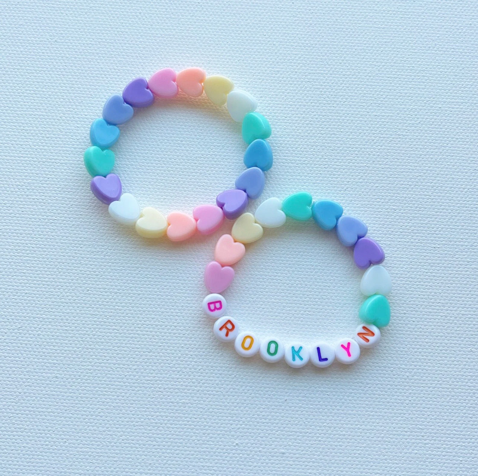 Personalized Rainbow Hearts Girls Letter Bead Bracelet Custom Name Gift for Kids Jewelry for Toddlers Bracelet Stretchy Bead Heart Bracelets