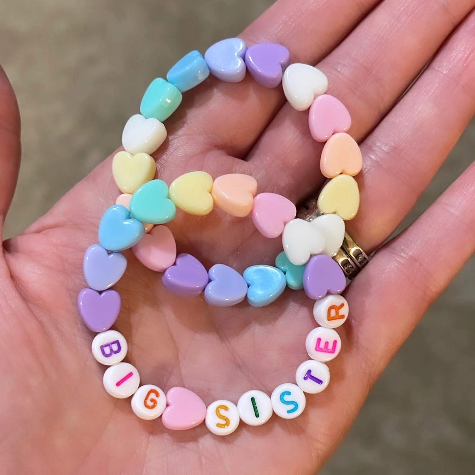 Personalized Rainbow Hearts Girls Letter Bead Bracelet Custom Name Gift for Kids Jewelry for Toddlers Bracelet Stretchy Bead Heart Bracelets
