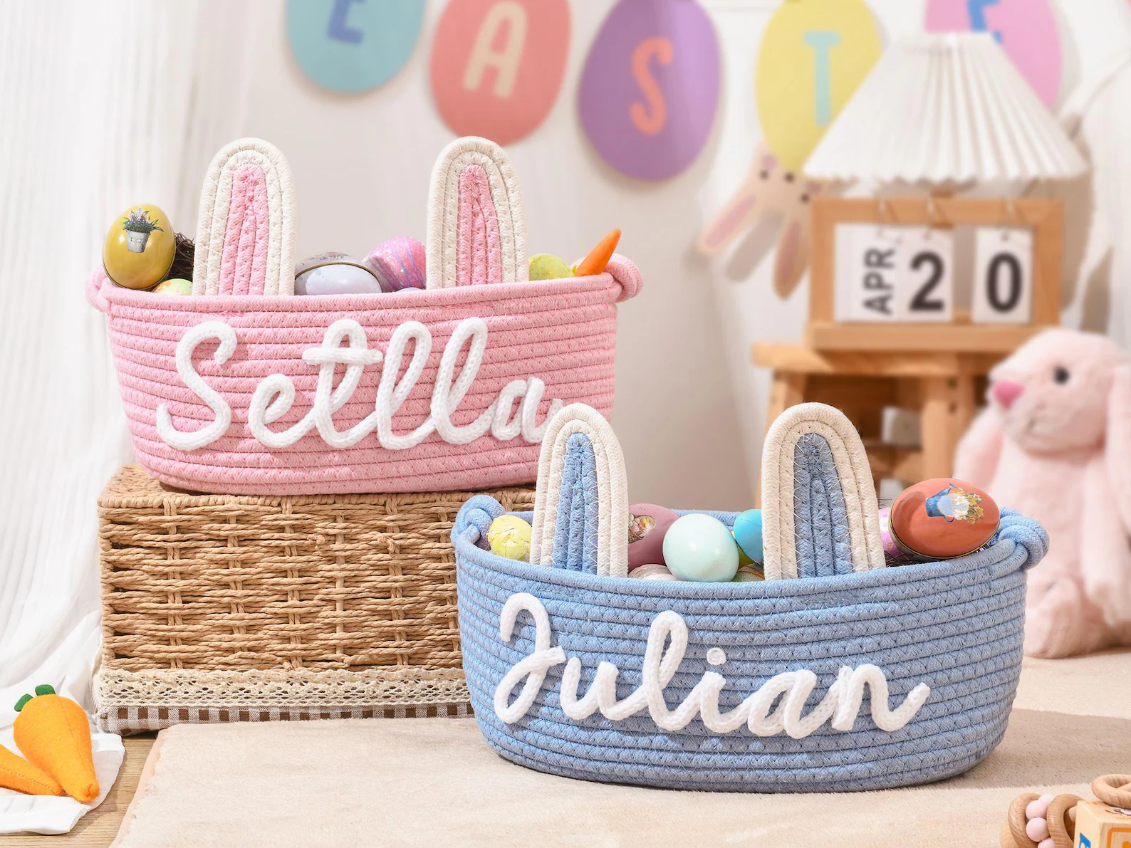 Personalized easter Basket, Easter Basket 2026 with Name, Easter Egg Hunt Gift for Kids,Spring Decor Basket,