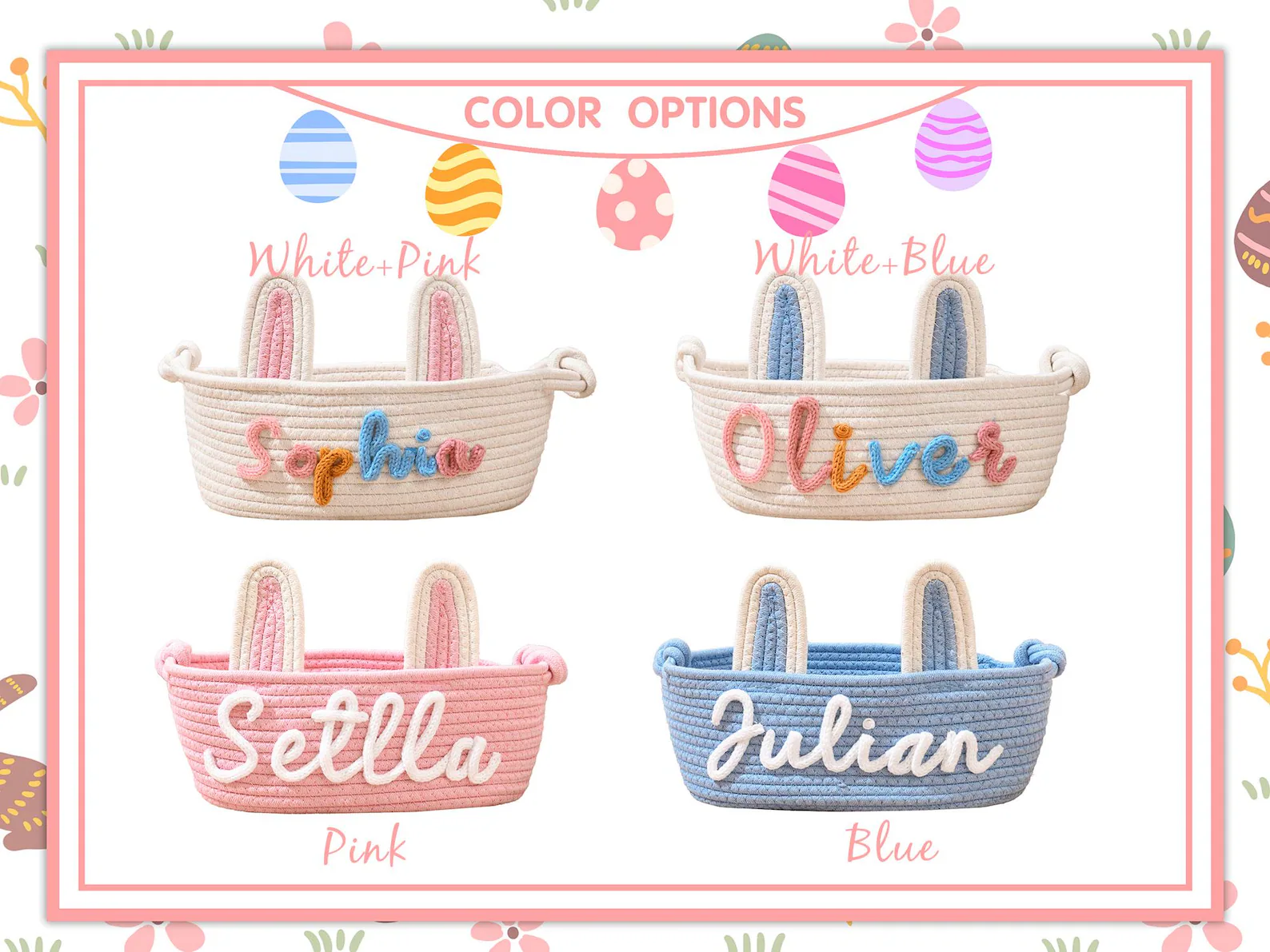 Personalized easter Basket, Easter Basket 2026 with Name, Easter Egg Hunt Gift for Kids,Spring Decor Basket,