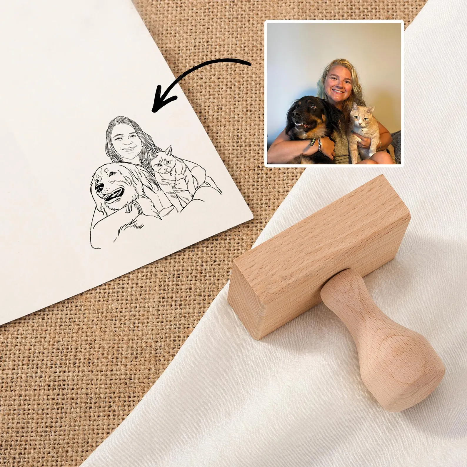Personalized Wooden Photo Rubber Stamp Custom Couple Family and Pet Portrait Stamp Perfect Gift for Weddings Anniversaries