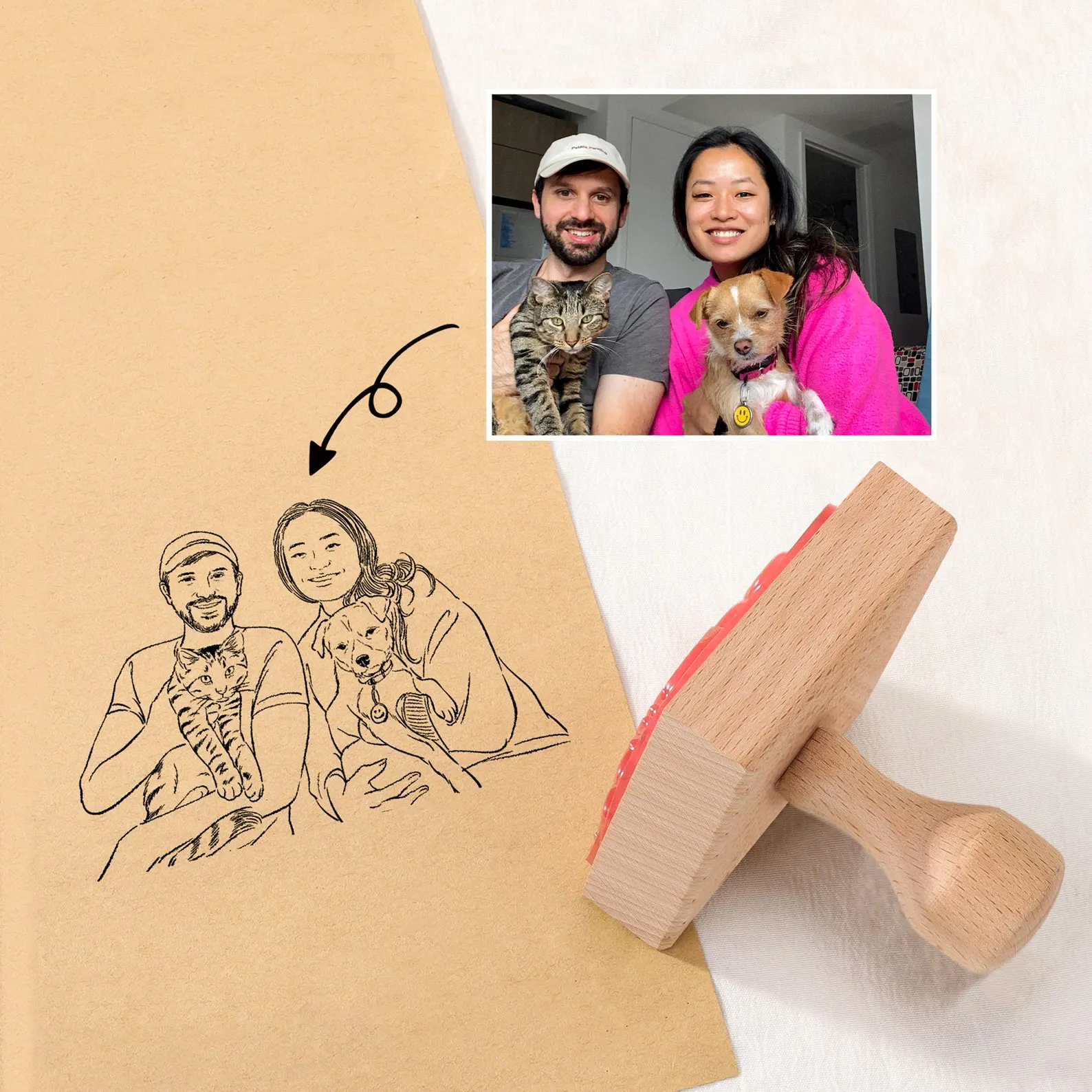 Personalized Wooden Photo Rubber Stamp Custom Couple Family and Pet Portrait Stamp Perfect Gift for Weddings Anniversaries