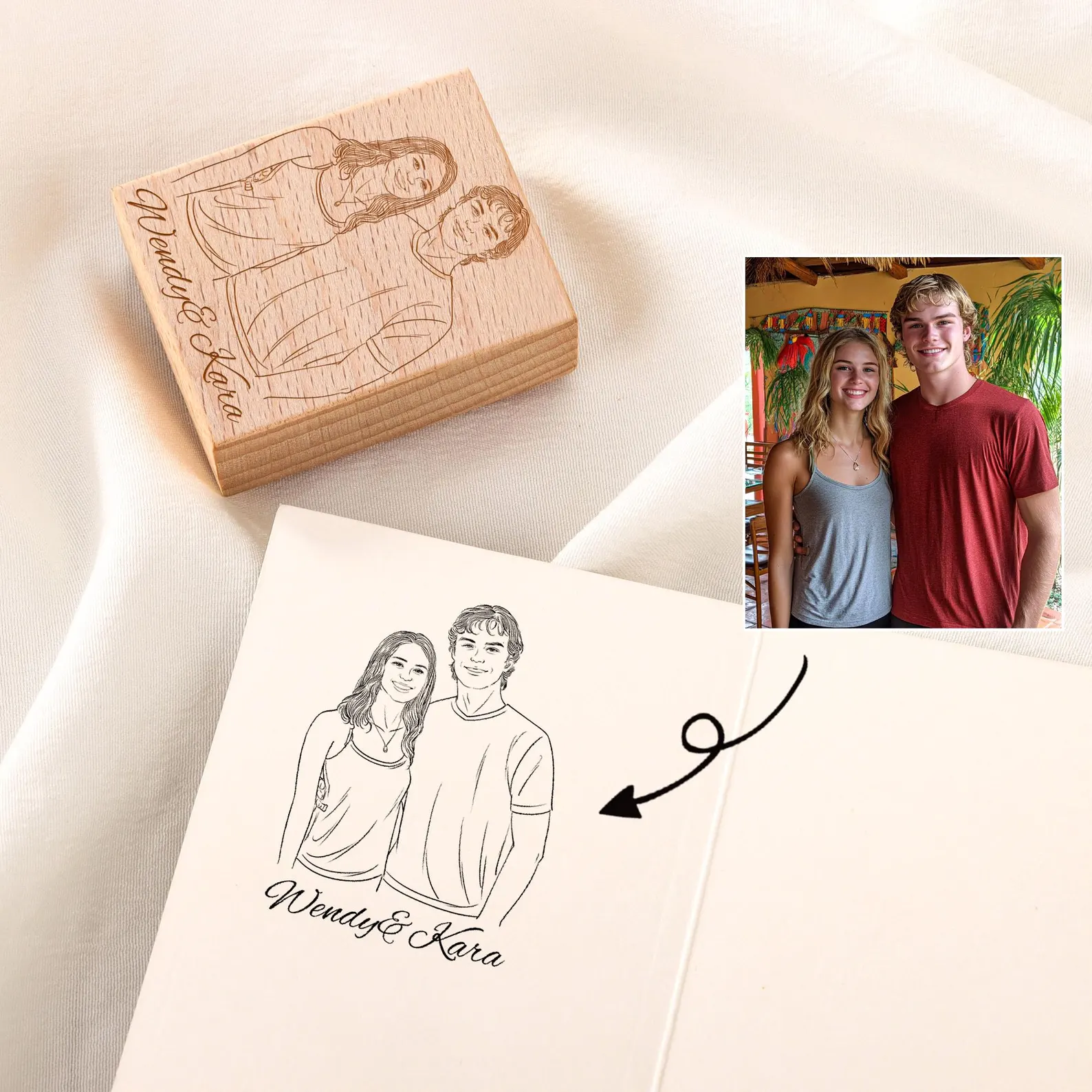 Personalized Wooden Photo Rubber Stamp Custom Couple Family and Pet Portrait Stamp Perfect Gift for Weddings Anniversaries
