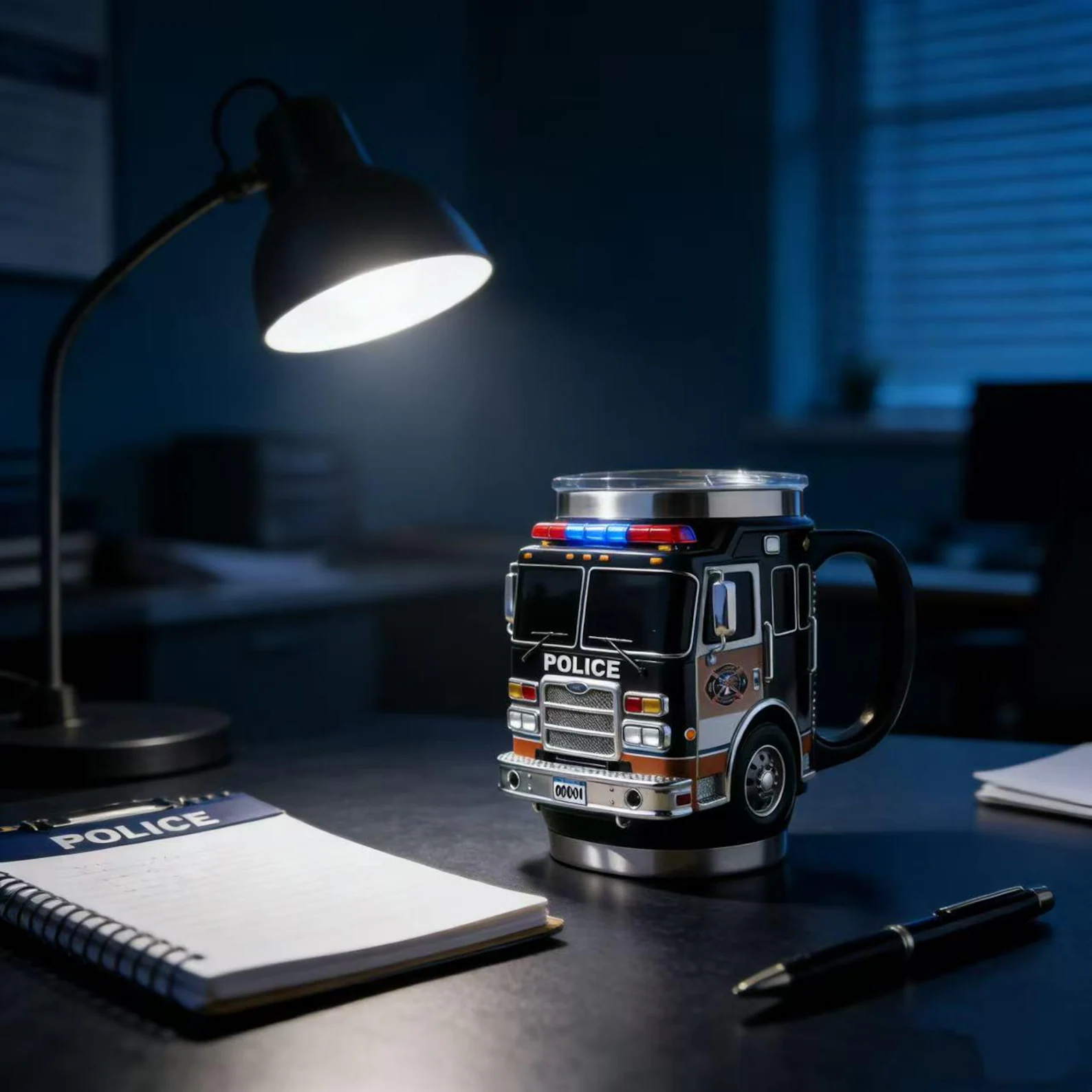 3D Rescue Vehicle Resin Coffee Mug, Fire Truck Ambulance Police Car Shaped Stainless Steel Inner Cup, Novelty Decorative Drinking Mug Gift