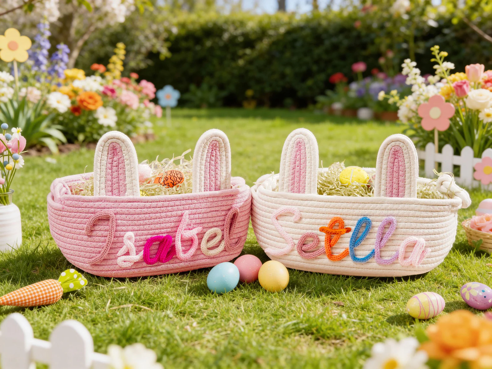 Personalized easter Basket, Easter Basket 2026 with Name, Easter Egg Hunt Gift for Kids,Spring Decor Basket,